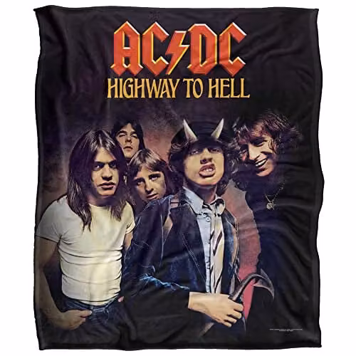 Trevco AC/DC Highway Silky Touch Super Soft Throw Blanket, White, W/D/H: 152 x 127 cm