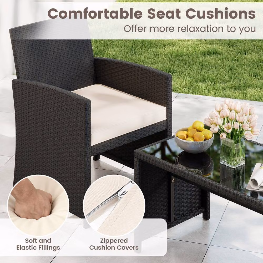 Costway 4-Piece Polyrattan Patio Conversation Set with Upholstered Cushions and Metal Frame in Multicolour – 7