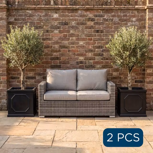 Idealist Chelsea Square Garden Planters, Set of 2 Faux Lead Flower Boxes in Grey and Silver