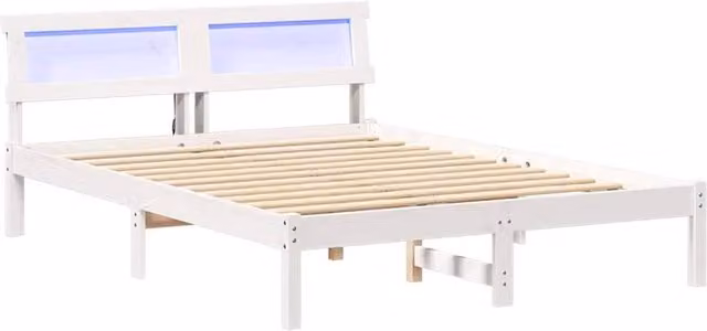 Berkfield Home Modern Pine Wood Bed with Headboard and LED Strip Lights, White, W: 120 cm, L: 190 cm – 1