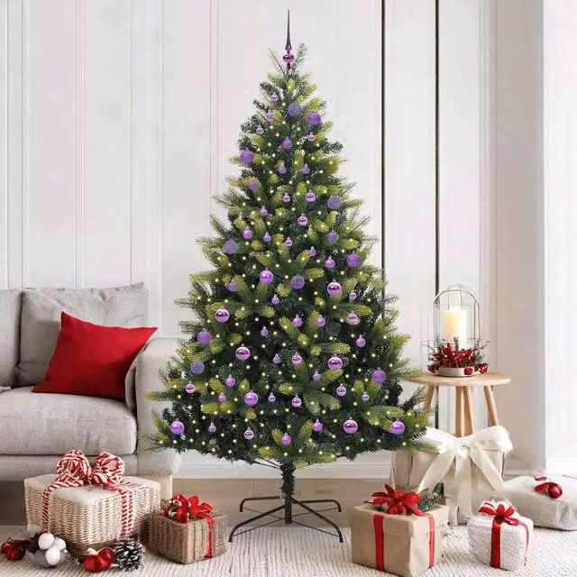 Berkfield Home Artificial Hinged Green Christmas Tree with 300 LEDs, Height: 180 cm – 1