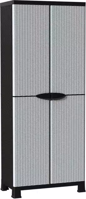 Berkfield Home Grey Plastic Cabinet with Rattan Design, W/D/H: 68 x 39 x 171.5 cm