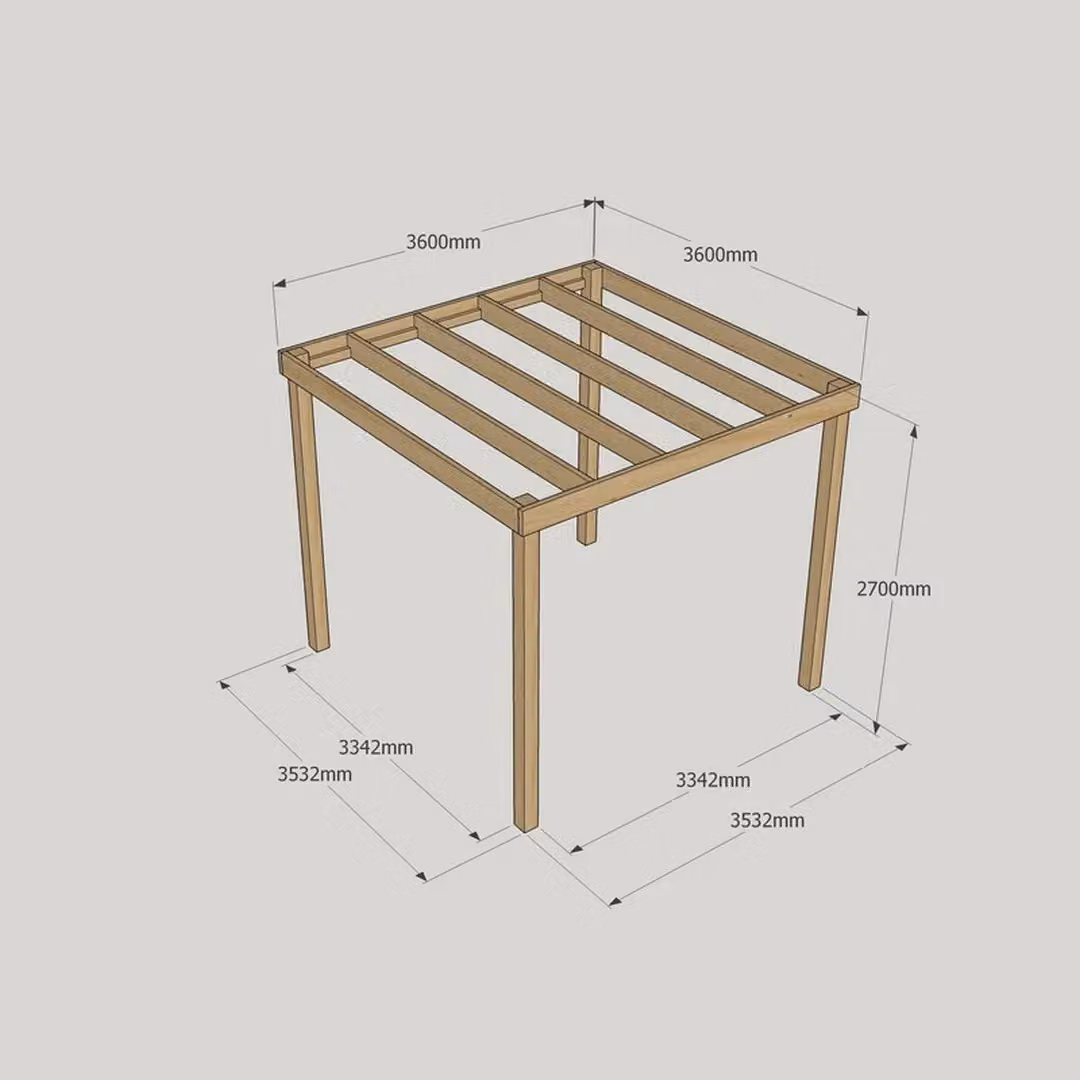 Rutland County Garden Furniture Ltd Wood Garden Pergola in Rustic Brown, W: 360 cm, D: 360 cm, H: 270 cm – 4