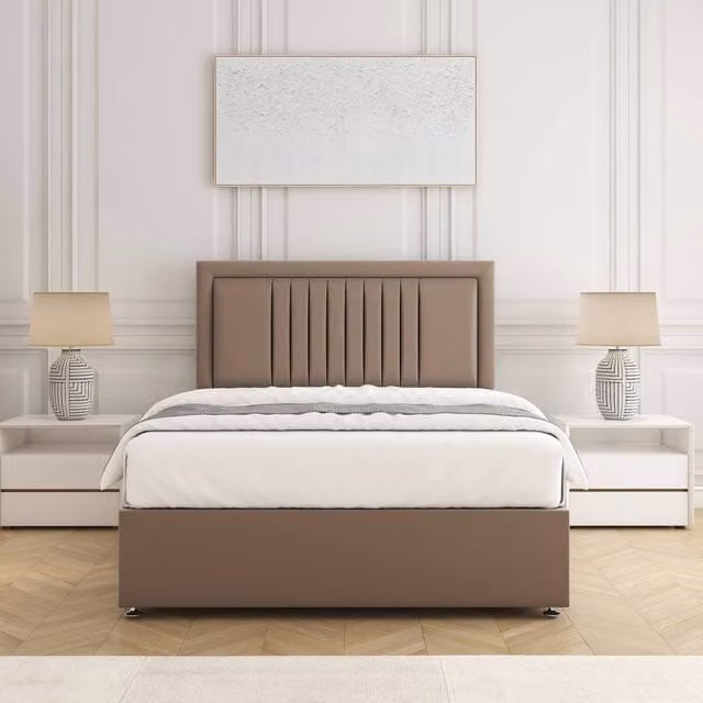 BSSPOKE Canes Divan Bed Set with 24 inch Headboard and Mattress in Bronze Plush Velvet, Super King, W/D/H: 200 x 200 cm