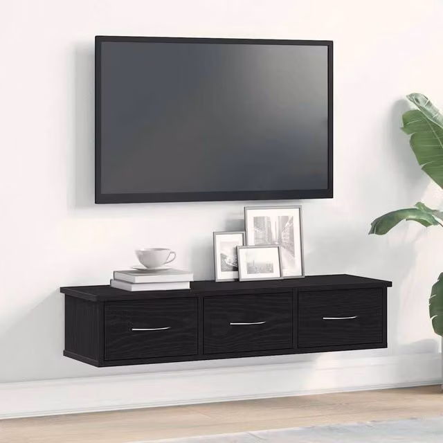 Berkfield Home Black Oak Wall Cabinet, W: 88 cm, D: 26 cm, H: 18.5 cm – 1