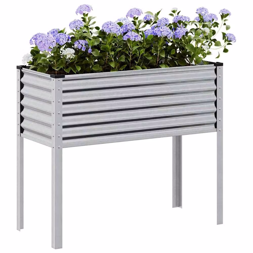 Berkfield Home Decorative Galvanised Steel Garden Planter in Silver, W: 100 cm, D: 41 cm, H: 90 cm – 2