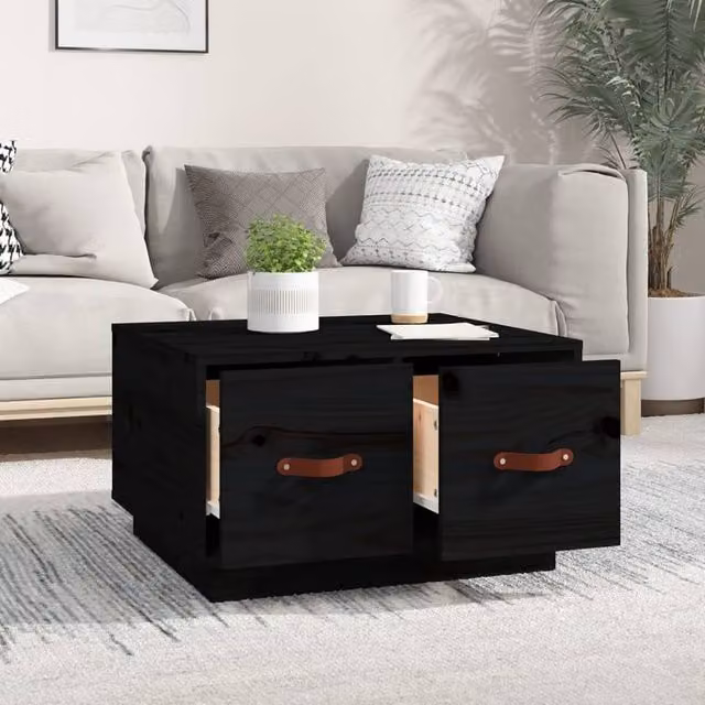 Berkfield Home Beautiful Coffee Table in Black Solid Pine Wood, W/D/H: 60 x 53 x 35 cm