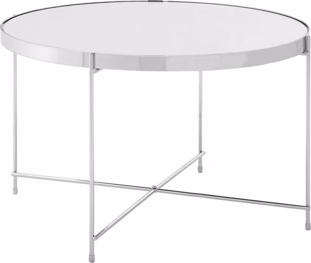 Orsina Round Silver Mirror Side Table with Glass Top and Chrome Lattice Base, W/D/H: 63 x 63 x 38 cm