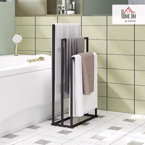 HOMCOM Black Freestanding Metal Towel Rack, W/D/H: 45 x 21.5 x 85 cm – 2
