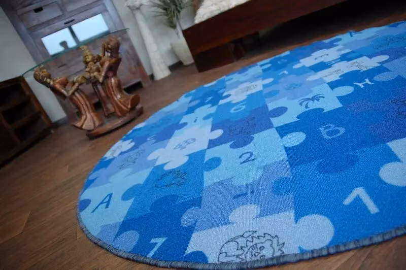 RugsX Circle Puzzle Round Rug in Blue, Diameter: 100 cm – 2