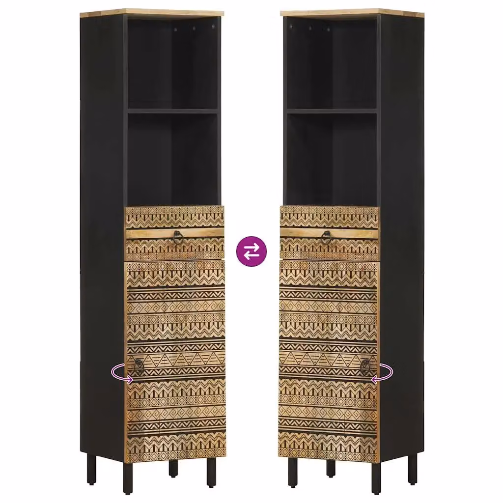 Berkfield Home Retro Mango Wood Bathroom Cabinet in Brown and Black, W/D/H: 38 x 33.5 x 160 cm – 3