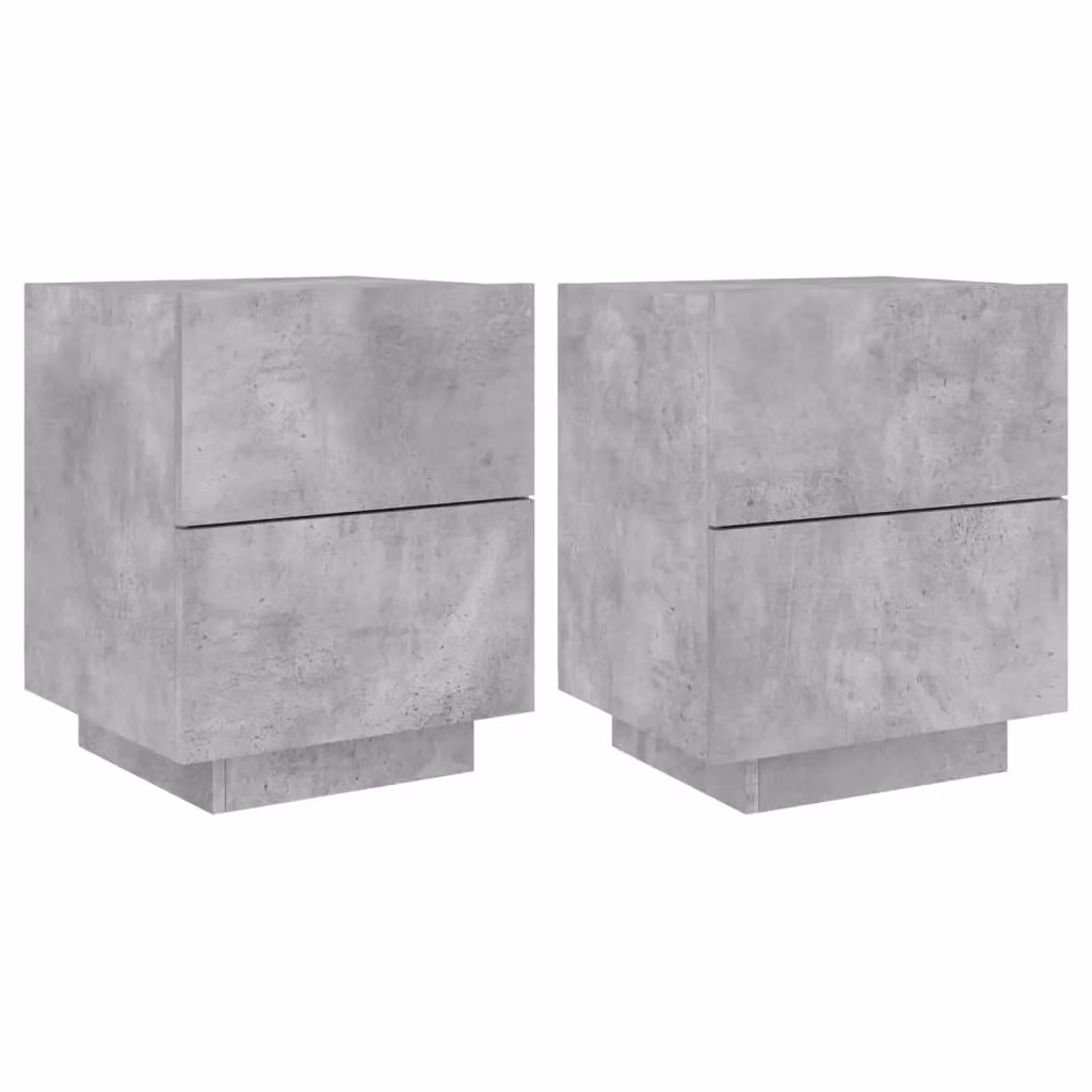 Berkfield Home Set of 2 Modern Bedside Cabinets with Integrated LED Lights in Concrete Grey Matt MDF