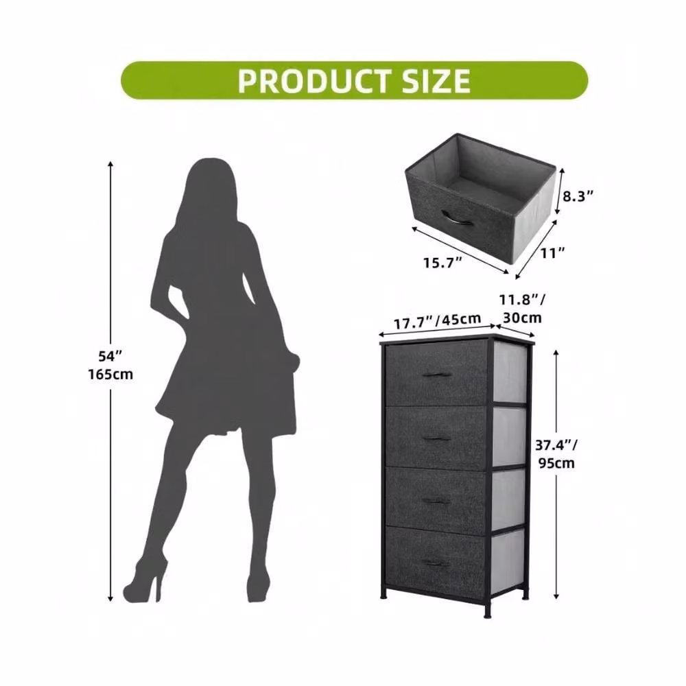 VOGREX Black 4-Drawer Fabric and Steel Frame Bedroom Storage Chest – 2