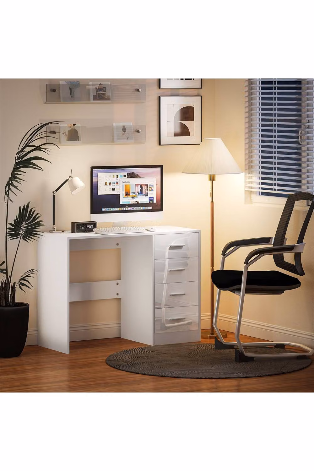 ERGOVEXA Modern Glossy White Computer Desk with Drawer Unit – 3