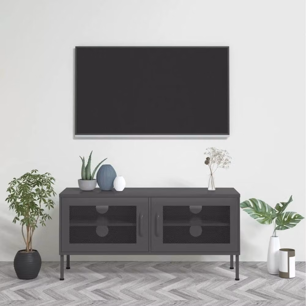 Berkfield Home Industrial Steel TV Cabinet in Anthracite Grey, W/D/H: 105 x 35 x 50 cm – 2