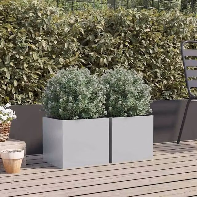 Berkfield Home Galvanised Steel Planter Tubs, 2 Pack, Silver, W: 32 cm, D: 30 cm, H: 29 cm