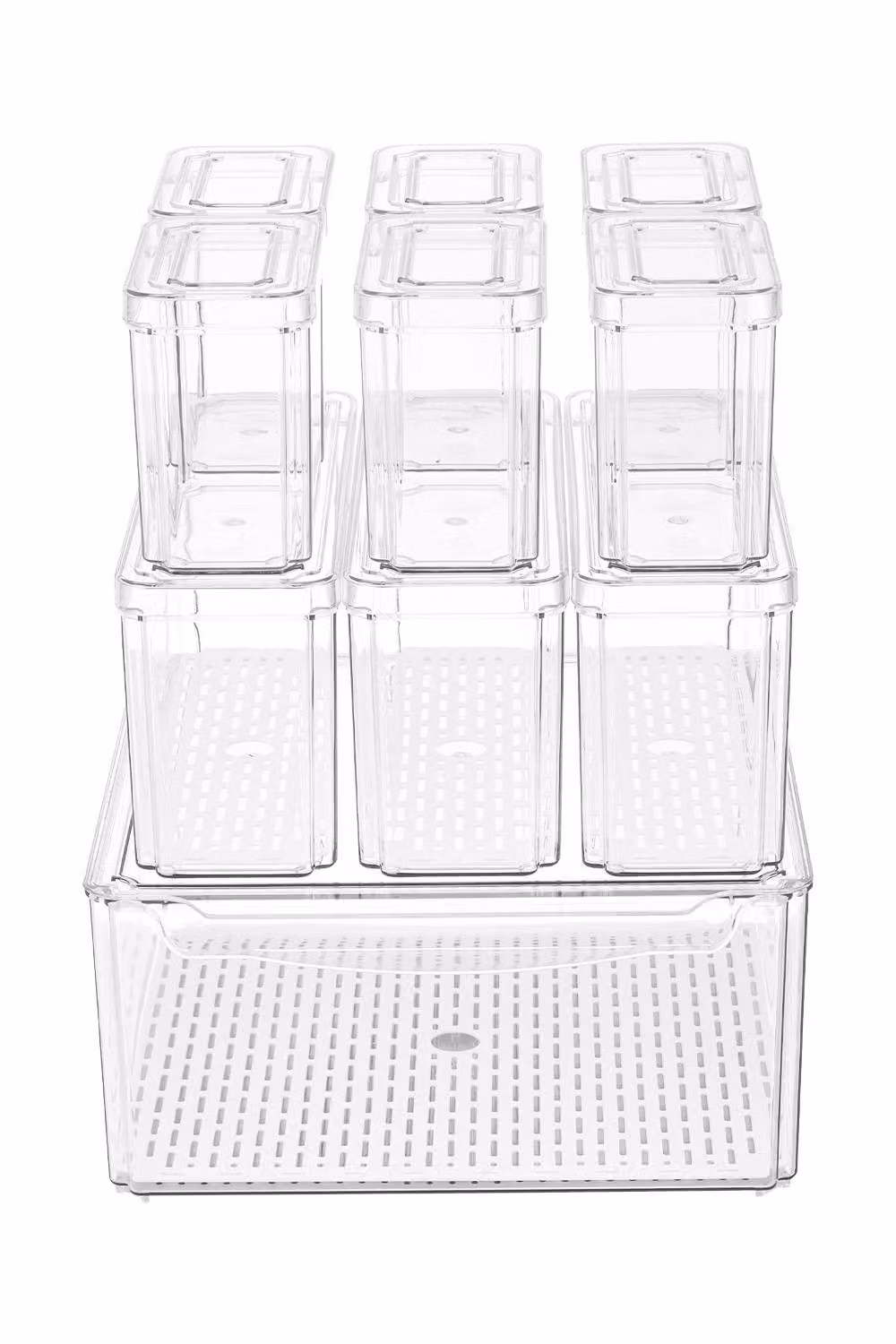 Living and Home Set of 10 Stackable Transparent Fridge Organiser Storage Boxes with Drain Board and Snap Lids – 2