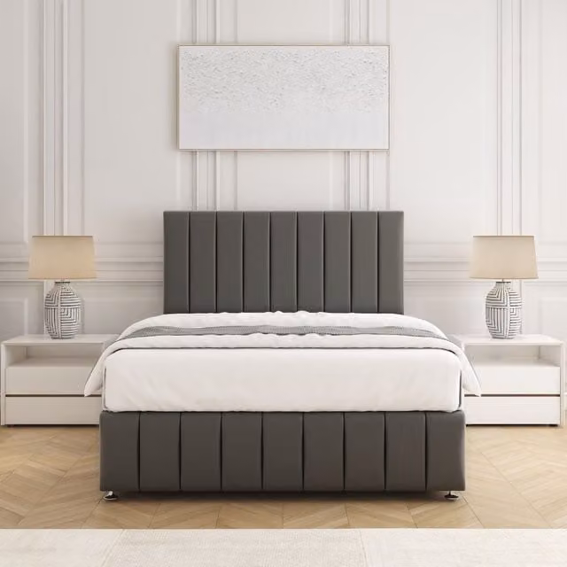 BSSPOKE Sierra Plush Velvet Divan Bed Set with 24 inch Headboard and Mattress in Grey, Single, W/D/H: 90 x 190 cm