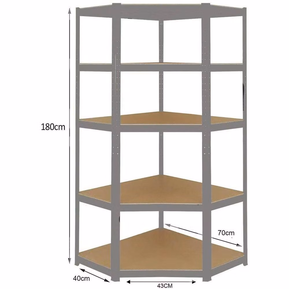 FORGEVIO Heavy Duty 5 Tier Corner Shelving Unit in Grey and Silver, H 180 x W 70 x D 40 cm – 2