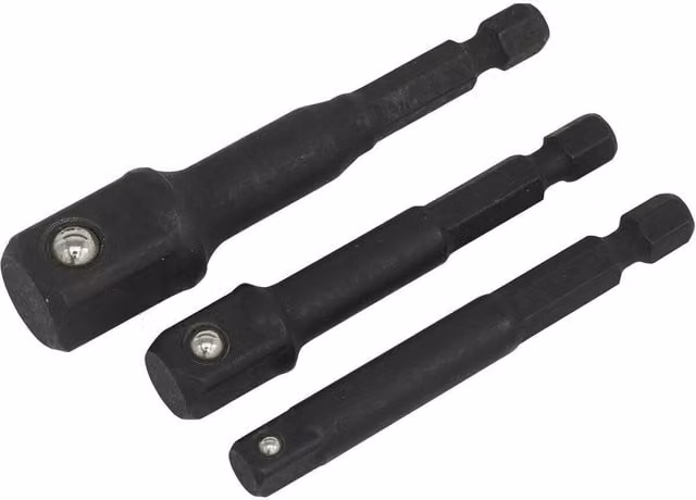 Loops 3 Pack 1/4 inch Hex Chuck to Impact Socket Adapters, Chrome Vanadium Steel, Black and Multicolour – 1