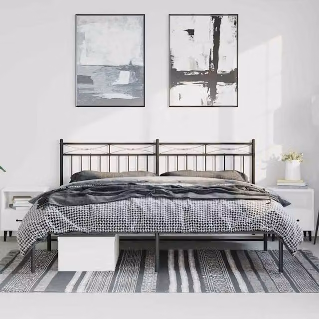 Berkfield Home Metal Bed Frame with Headboard in Black W/D/H: 193 x 198 x 91 cm
