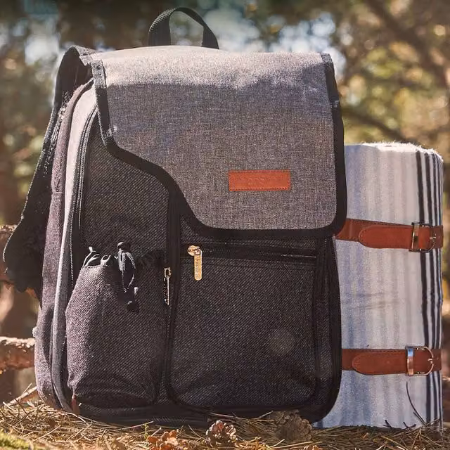 VonShef Grey Woven 2 Person Picnic Backpack
