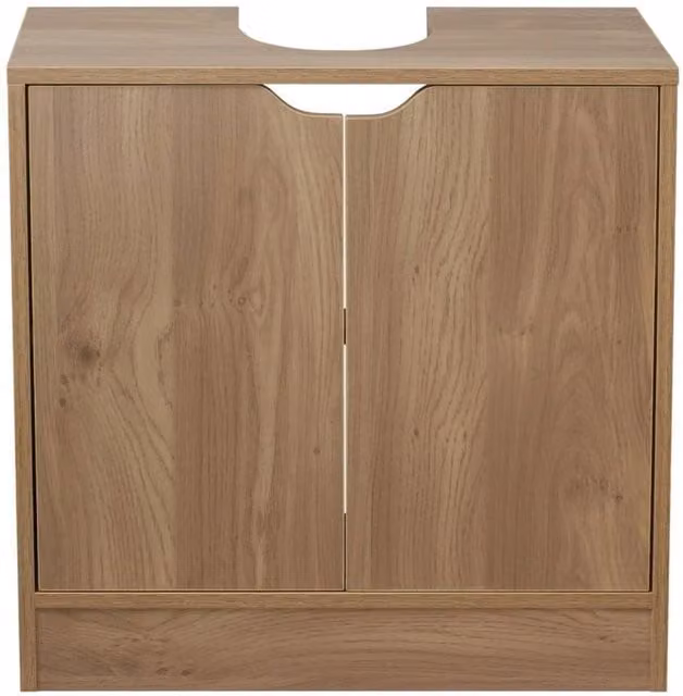 EONLION Modern Brown Freestanding Full Pedestal Bathroom Sink Cabinet with Hinged Doors and Internal Shelves
