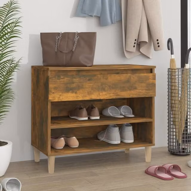 Berkfield Home Smoked Oak Shoe Cabinet in Brown, W/D/H: 70 x 36 x 60 cm – 1