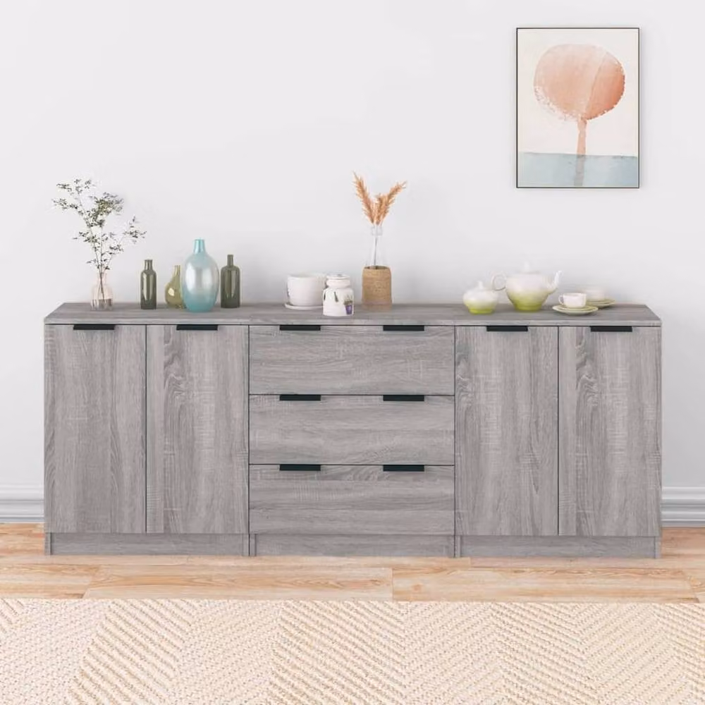Berkfield Home 3 Piece Modern Sideboard Set in Grey Sonoma Engineered Wood