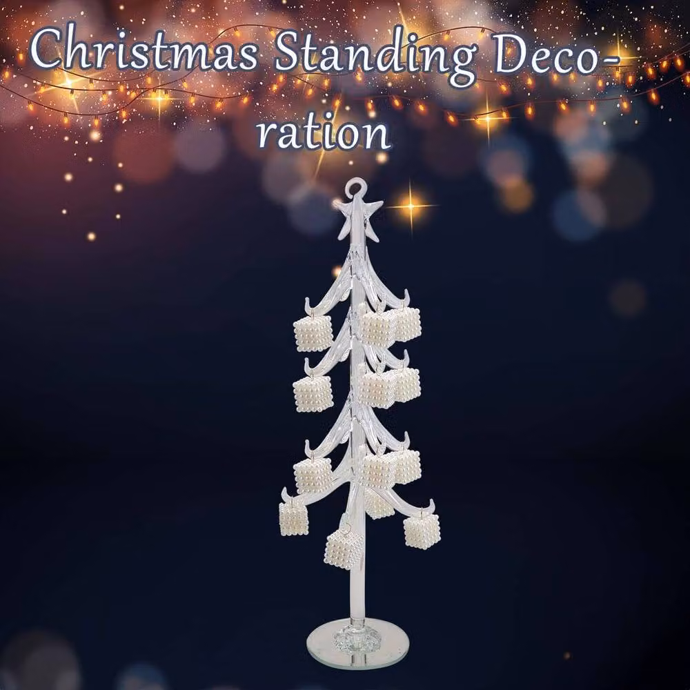 VFM e-Store White Glass Christmas Tree Tabletop Decoration, H: 36 cm, W: 12 cm – 2