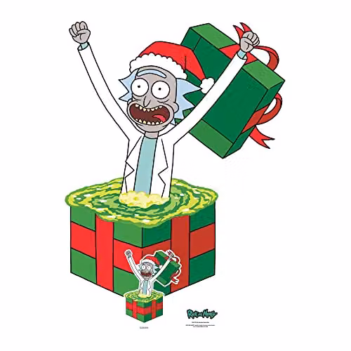 Star Cutouts SC4178 Rick and Morty Rick Christmas Surprise Lifesize Cardboard Cutout, Multicolour Festive Fan Display and Party Decoration