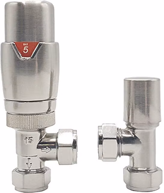 Lux Heat Angled Thermostatic Valve Set in Brushed Nickel Brass