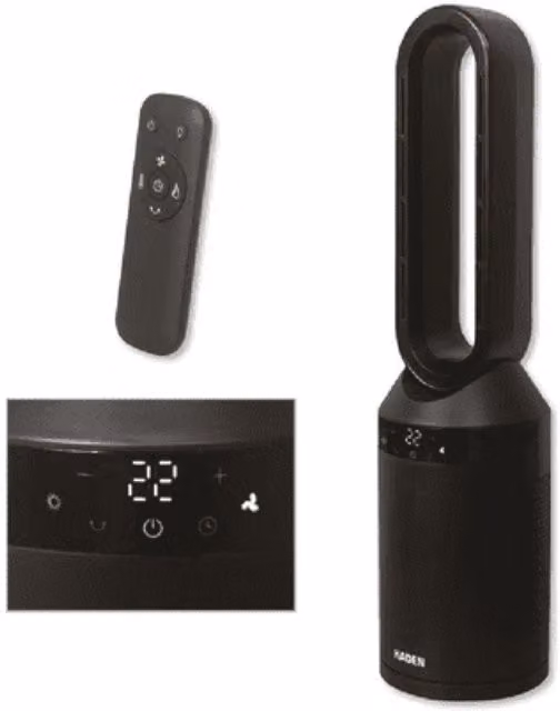 Haden 2-in-1 Bladeless Tower Fan Heater, 1800W, Black