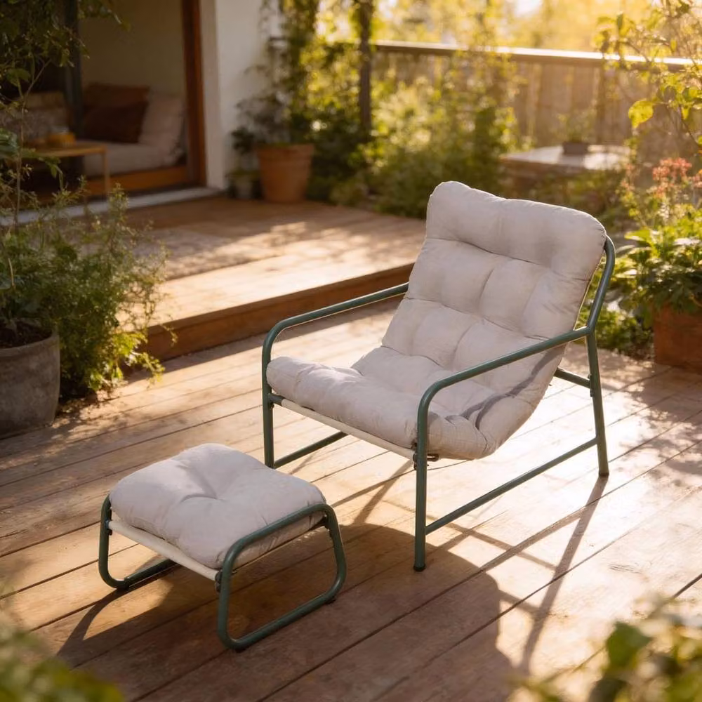 KORVIXA Sling Garden Relaxer Chair in Beige with Armrests – 3