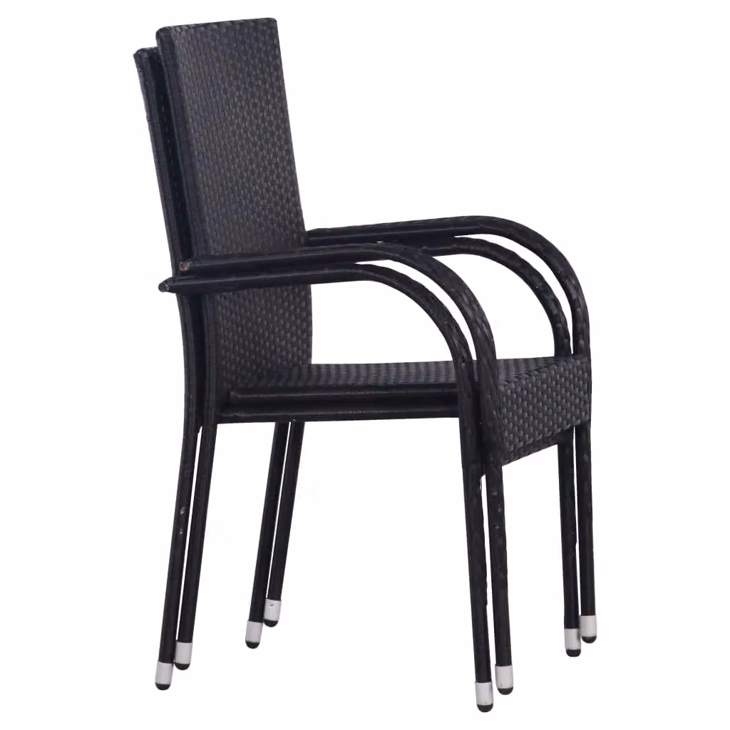 Berkfield Home Set of 2 Stackable Modern Outdoor Chairs in Matt Black Poly Rattan and Metal – 2