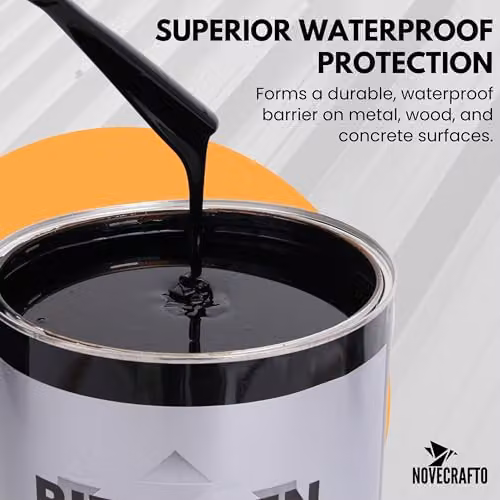 Novecrafto Black Solvent Based Bitumen Paint 5L with Brush for Waterproofing Metal and Outdoor Surfaces – 7