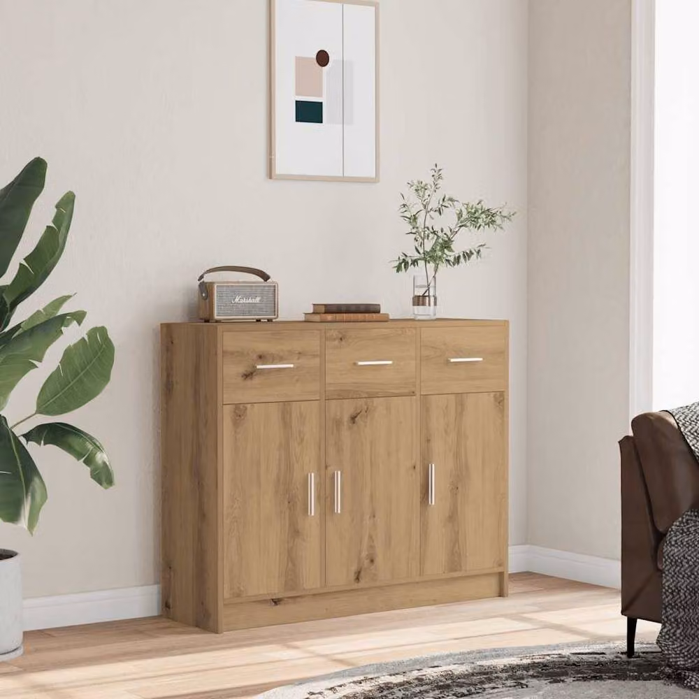 Berkfield Home Artisan Oak Sideboard in Brown, W/D/H: 91 x 28 x 75 cm – 2
