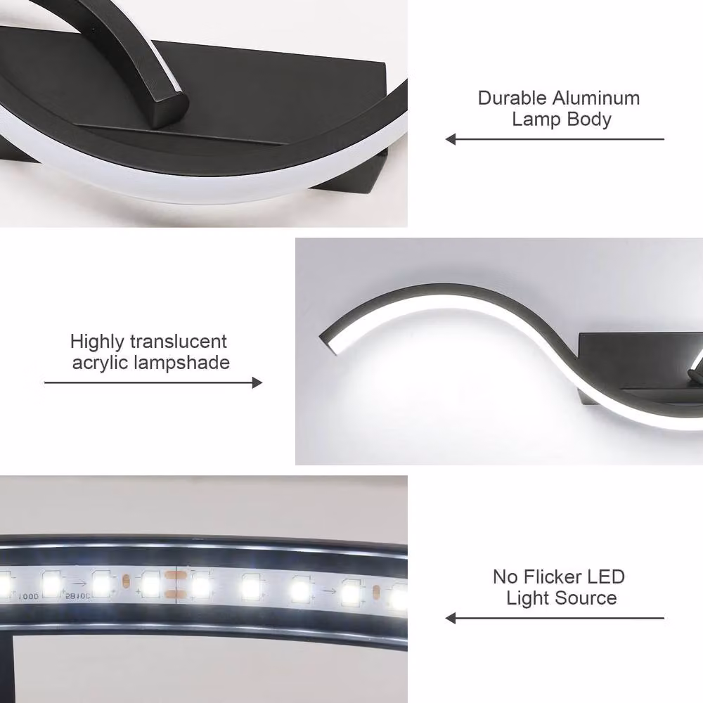 COMELY Modern Black LED Indoor Wall Lights with 16W Cool White Light – 3