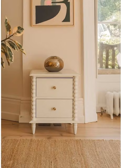 Cromwell Bedside Table with Bobbin Design in Linen Cream