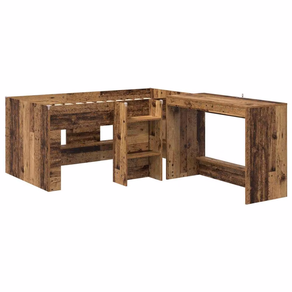 Berkfield Home Kids High Bed Frame with Desk, 2 Piece Set in Brown Old Wood Engineered Wood – 2