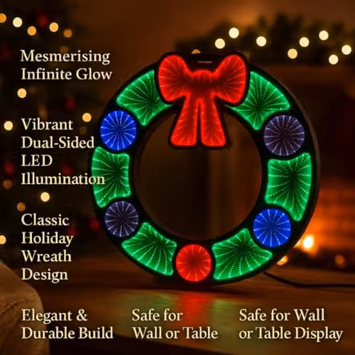Christmas Shop Infinity Mirror Wreath LED 3D Illusion Lamp in Green and Multicolour, 60 cm – 4