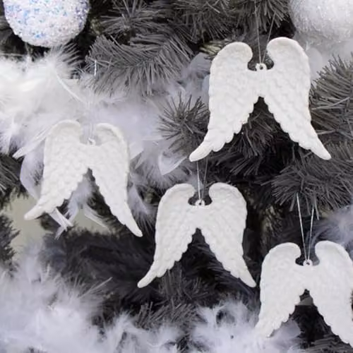 Melody Maison Set of 4 White Glitter Angel Wing Hanging Pendants, 12 cm – 3