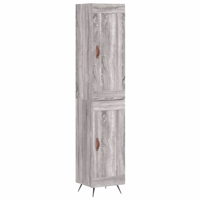 Berkfield Home Grey Sonoma Highboard with Hinged Doors and Internal Shelves, W/D/H: 34.5 x 34.0 x 180.0 cm