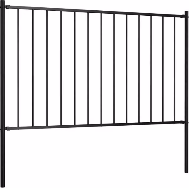 Berkfield Home Powder-coated Steel Fence Panel with Posts, Black, H: 170 cm, W: 125 cm