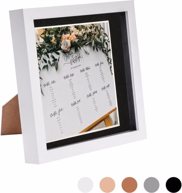 Nicola Spring Black 3D Box Photo Frame with 6x6 inch Mount and 8x8 inch Dimensions
