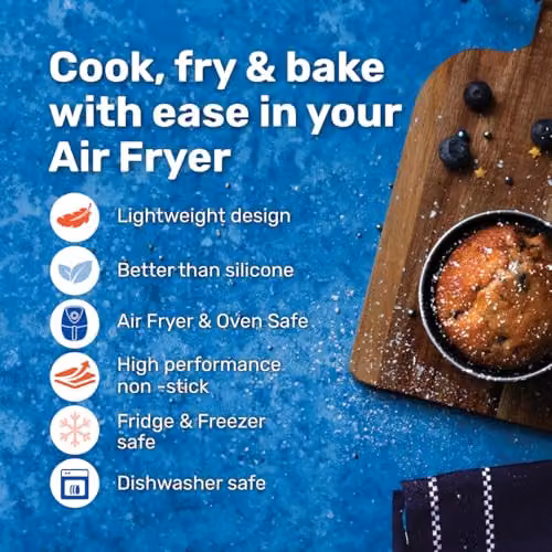 BetterWare Set of 4 Non-Stick Round Air Fryer Pudding Moulds in Grey, Diameter: 9 cm – 3