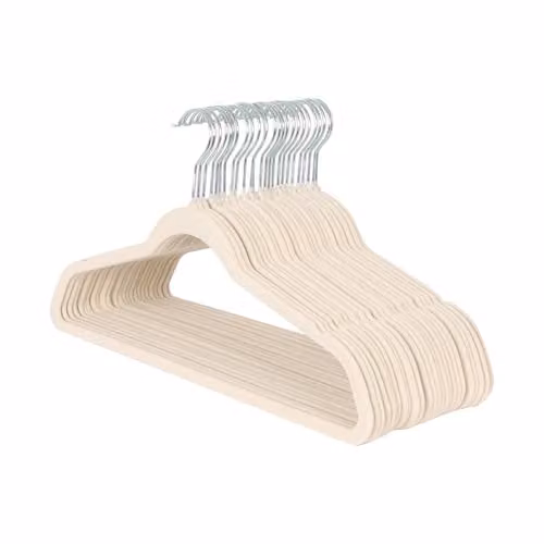 Harbour Housewares Non-Slip Velvet Hangers with Trouser Bar in Beige, Pack of 25 – 1