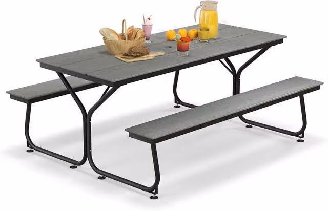 Costway Grey Outdoor 8-Person Picnic Table and Bench Set