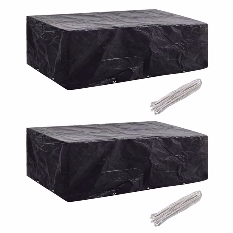 Berkfield Home Water-Repellent Poly Rattan Garden Furniture Covers for 8 People, 2 Pack, Black, W: 300 cm, D: 140 cm