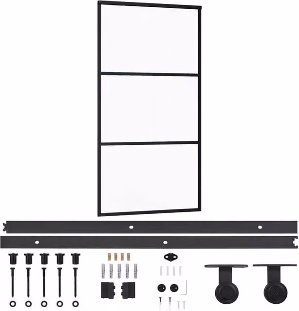 Berkfield Home Black Sliding Glass and Aluminium Door with Hardware Set, W: 102 cm, H: 205 cm – 1